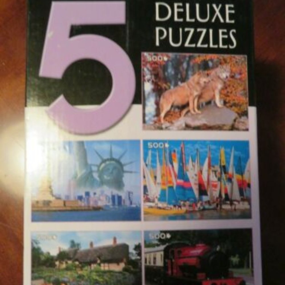 Sure-Lox 5 Deluxe Jigsaw Puzzles Wolves Sailboats Trains Etc. COMPLETE (P124)